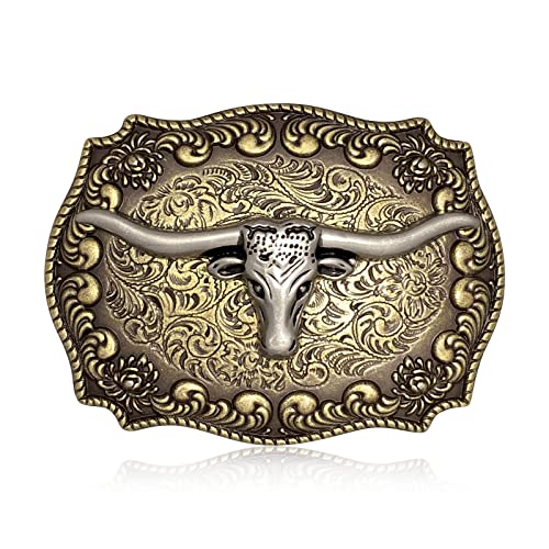 Btilasif Belt Buckles Men Western Cowboy Texas Rodeo Long Horn Bull Belt Buckle for Men Women