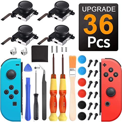 Joycon Joystick Replacement Parts for Nintendo Switch, Replacement Left/Right Analog Joystick for Nintendo Switch Lite & Switch OLED, Joy Con Controller Repair Kit Include Thumb Stick, Metal Latch