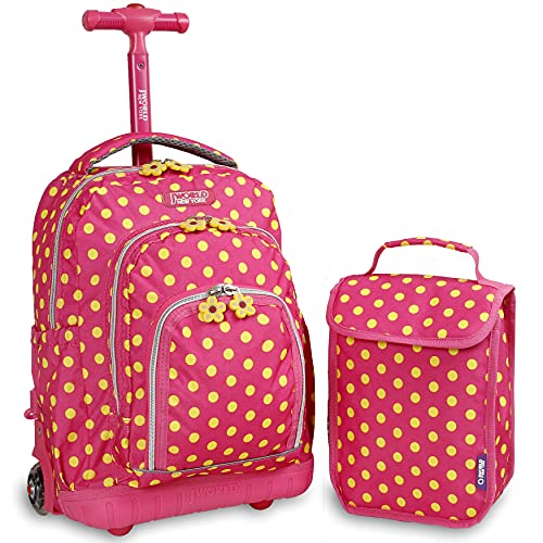 J World New York Kids' Lollipop Rolling Backpack & Lunch Bag Set, Pink Buttons, One Size