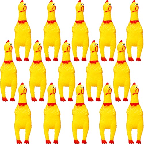 15 Pcs Rubber Chicken Screaming Chicken squeeze Novelty Squeaky Noise Shrilling Shrieking Squawking Chicken Noisemaker Novelty Gadget for Dogs Pets, 6.3 Inch