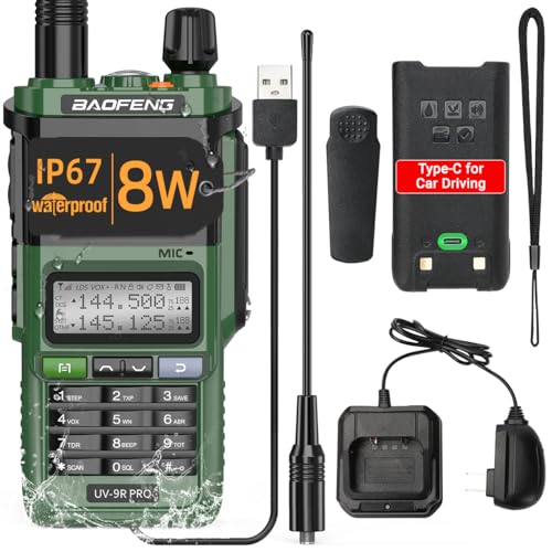 BAOFENG UV-9R Pro 8W Ham Radio Long Range Handheld Dual Band Tri- Power Two-Way Radio Waterproof Transceiver Walkie Talkies Rechargeable with Type-C Charger Cable