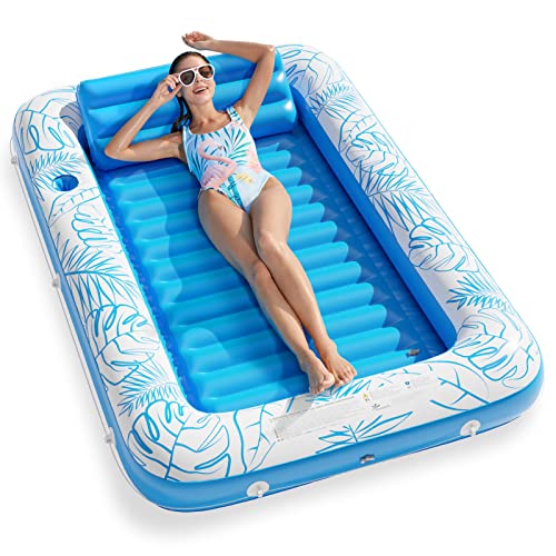 Inflatable Tanning Pool Lounger Float - Jasonwell 4 in 1 Sun Tan Tub Sunbathing Pool Lounge Raft Floatie Toys Water Filled Bed Mat Pad for Adult Blow Up Kiddie Pool Kids Ball Pit Pool (L)
