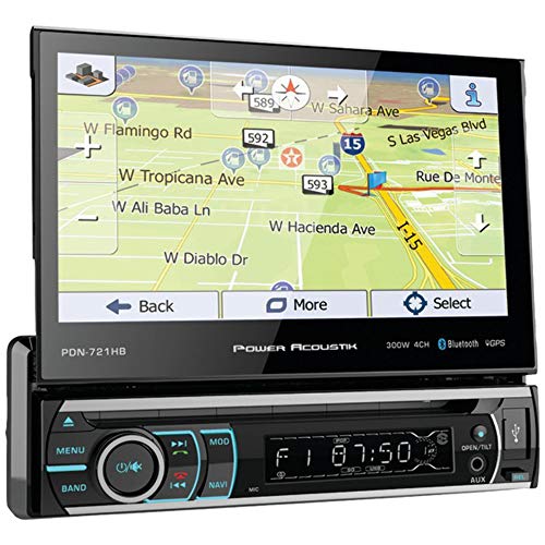 Power Acoustik PDN-721HB Single DIN Bluetooth In-Dash DVD/CD/AM/FM Car Stereo Receiver w/ 7' Touchscreen and Navigation , BLACK