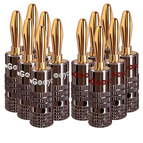 Goaycer Banana Plugs for Speaker Wire - 24K Gold Plated Banana Adapter Connector(6 Pairs/12 pcs)