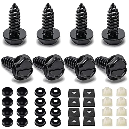 Hoewina License Plate Screw Kit, 8 Sets Stainless Anti Theft License Plate Screws, Anti-Rattle & Rust-Proof Bolts for Securing License Plates Frames or Covers on Cars, Trucks, SUVs (Black)