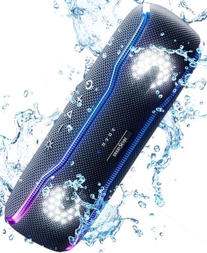 Portable Bluetooth Speaker, IPX7 Waterproof Wireless Speaker with Colorful Flashing Lights, 25W Super Bass 24H Playtime, 100ft Range, TWS Pairing for Outdoor, Home, Party, Beach, Travel