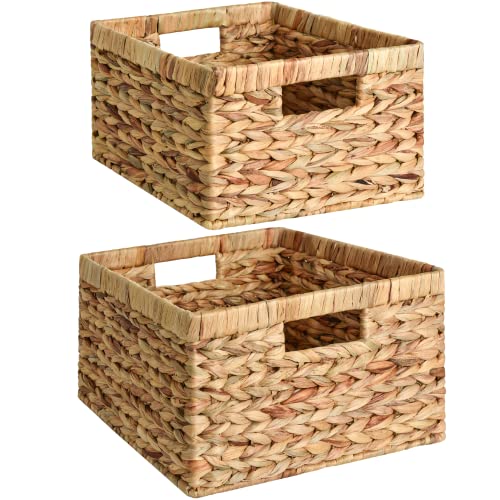 StorageWorks Wicker Storage Basket, Water Hyacinth Basket for Organizing, Decorative Water Hyacinth Storage Baskets, Set of 2, Large and Small