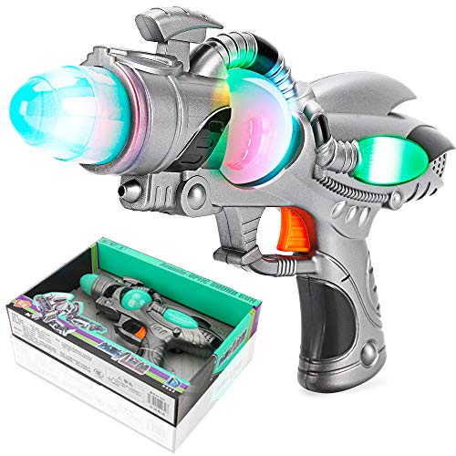 Electric Toy Space Gun, Galactic Infinity Alien Blaster Pistol for Kids Pretend Play with Flashing LED Lights and Blasting Laser FX Sounds (Style 2)