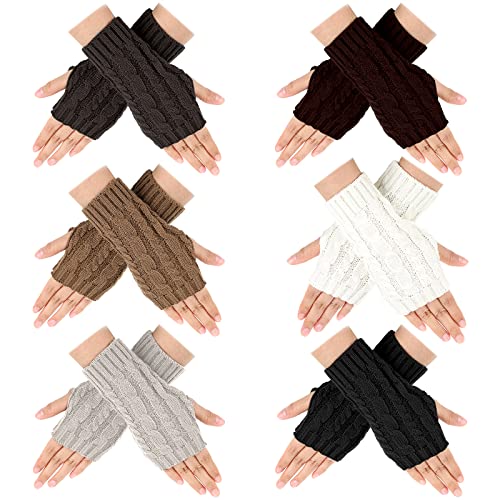 JaGely 6 Pairs Women Fingerless Gloves Winter Knit Gloves Arm Warmers Gloves Thumbhole Mittens Hand Crochet Thumbhole Gloves, 6 Colors