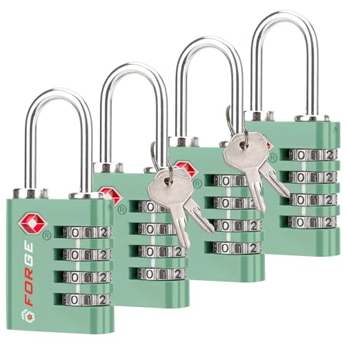Forge Dual-Opening: Key or Combination Access Lock, TSA Approved Locks for Luggage, Pelican case, Travel, Gym, School, Stainless Steel Shackle. (Green, 4 Pk)