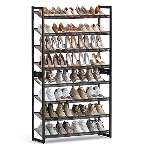 SONGMICS Shoe Rack, 8-Tier Shoe Organizer, Metal Shoe Storage for Garage, Entryway, Set of 2 4-Tier Stackable Shoe Shelf, with Adjustable Flat or Angled Shelves, Holds 32-40 Pairs, Black