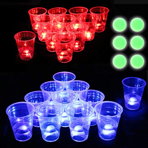 Six Senses Media The Dark Beer Pong Set,Beer Pong Party Cup Set, LED Beer Pong Cups and Glow-in-The-Dark Balls,22 Set