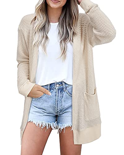 STYLEWORD Women's Fashion 2024 Winter Cardigan Sweaters Lightweight Open Front Summer Kimonos Knit Casual Long Beige Cream Cardigans Outfits Clothes with Pockets (Apricot-L)
