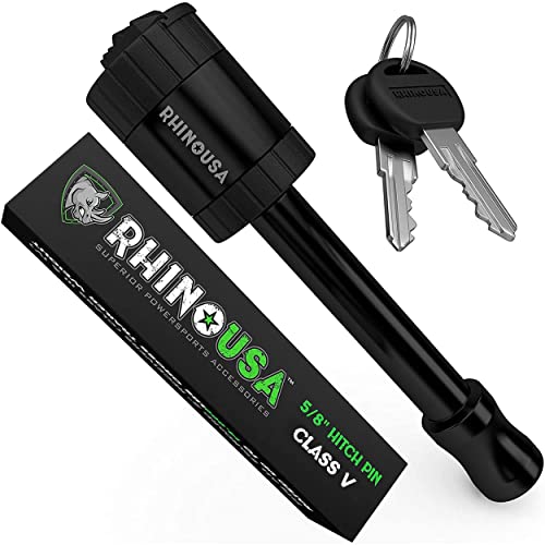 Rhino USA Trailer Hitch Lock - Patented 5/8' Locking Receiver Pin for Class V Hitches - Weatherproof Anti-Theft Lockable Pin with Dust, Mud & Gunk Protection - Used to Tow Truck, Boat, Bike