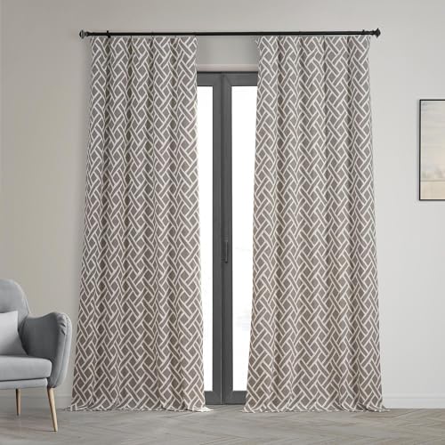 HPD Half Price Drapes Printed Curtains 96 Inches Long Cotton Curtain (1 Panel) Room Darkening Window Curtains for Bedroom & Living Room, 50W x 96L, Taupe
