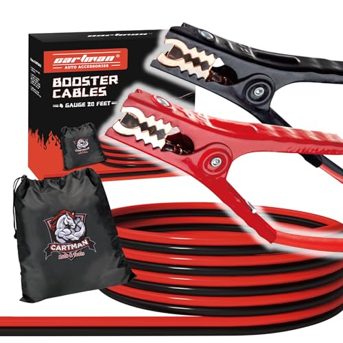 CARTMAN 4 Gauge 20 Feet Jumper Cables Automotive Booster Cables with Carry Bag for Car SUV and Pickup Trucks