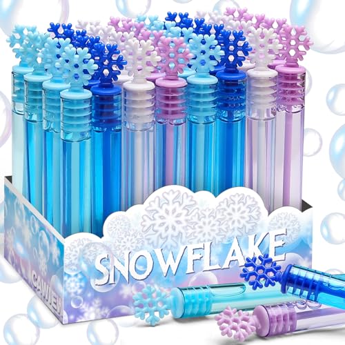 32 Pcs Frozen Bubble Wands Bulk For Kids, 4 Color Mini Snowflake Party Favors, Valentine's Day, Goodie Bag Stuffers, Classroom Exchange Prizes, Birthday Gifts, Pinata, Winter Themed Toy For Girls Boys