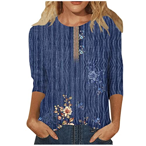 Blouses & Button-Down Shirts,Womens Petite Summer Tops 2023 Womens 3/4 Sleeve Summer Tops Black and White Womens Baseball Tee Shirts 3/4 Sleeve Cream Graphic Tees for Women(Blue,Medium)