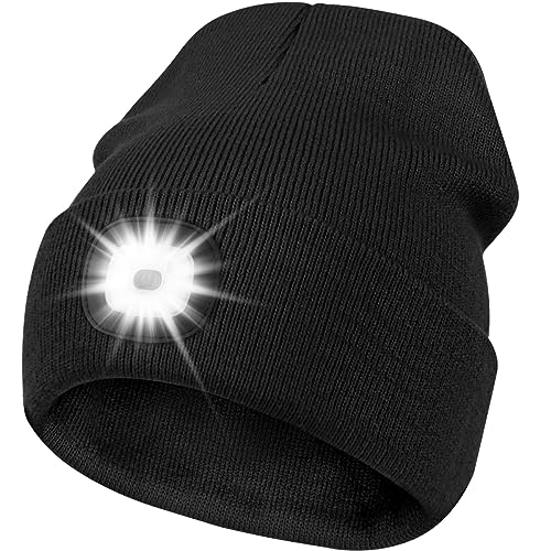 Deilin Beanie with Light, Guy Gifts, LED Beanie Hat with Light Rechargable Flashlight Hat Headlamp Beanie(Black