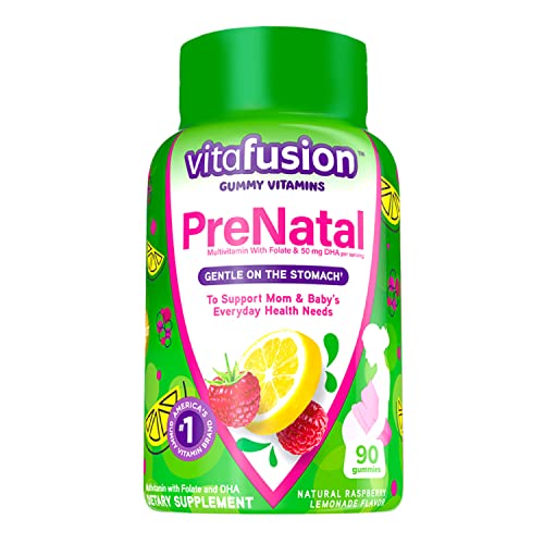 vitafusion PreNatal Gummy Vitamins, Raspberry Lemonade Flavored, Pregnancy Vitamins for Women, With Folate and DHA, America’s Number 1 Gummy Vitamin Brand, 45 Day Supply, 90 Count (Pack of 1)