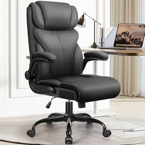 HeroSet Office Chair, Ergonomic Big and Tall Computer Desk Chairs, Executive Breathable Leather Chair with Adjustable High Back Flip-up Armrests, Lumbar Support Swivel PC Chair with Rocking Function