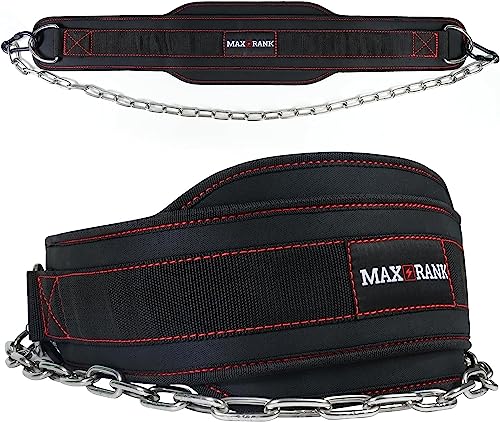 MAXRANK Dip Belt for Weightlifting - 37'' Chain Pull Ups Belt, 550Lbs Weight Capacity Neoprene Gym Lifting Belt for Powerlifting, Squat, Weight Lifting, Workout, Fitness, Crossfit