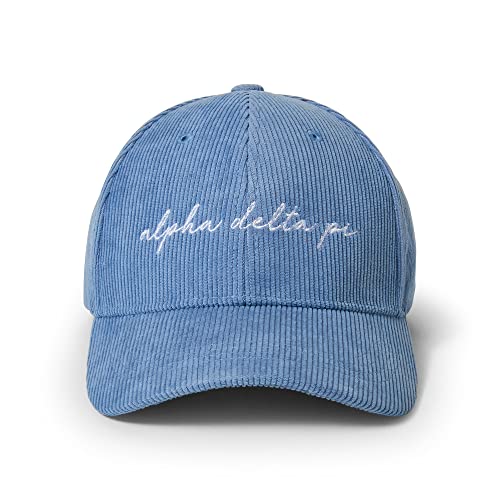 Sorority Shop Alpha Delta Pi Baseball Cap - Embroidered Logo, Soft 11-Wale Corduroy Blue