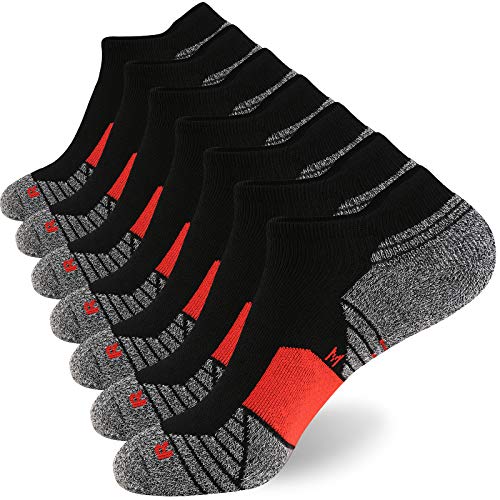 WANDER Men's Athletic Running Socks 7 Pairs Thick Cushion Ankle Socks for Men Sport Low Cut Socks 6-9/10-12 (7 Pairs Black Red, Shoe Size:10-12)