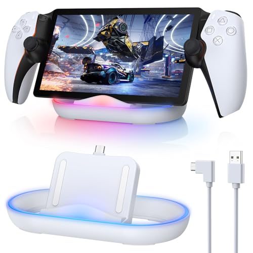 FASTSNAIL Charging Stand for PS Portal Remote Player, Portable Charge Dock Station with 14 RGB Light Modes and Type-C Cable, Charge Base Holder Accessories for Playstation 5 Portal Console