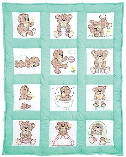 Jack Dempsey Needle Art Teddy Bears Nursery Quilt Blocks, White, 9 by 9-Inch