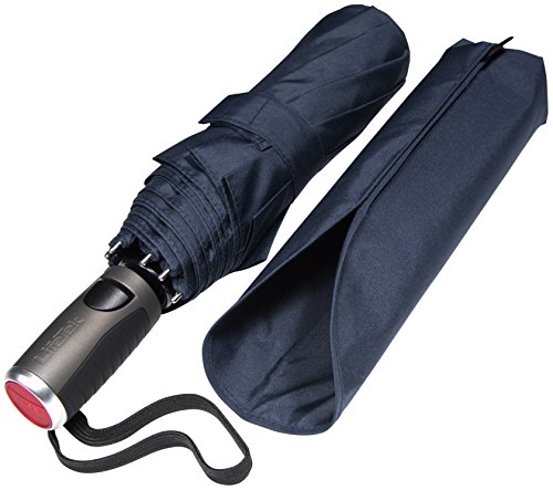 LifeTek Windproof Travel Umbrella - Compact, Automatic, Wind Resistant, Strong and Portable - Small Folding Backpack Umbrella for Rain Perfect for Men and Women - FX2 45 inch Navy Blue