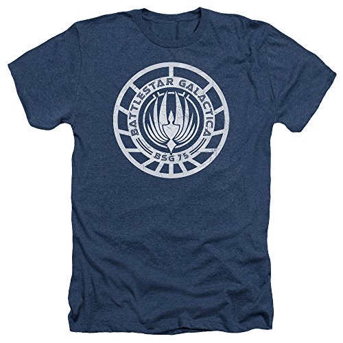 Battlestar Galactica Scratched Bsg Logo Men's Heather T-Shirt Navy