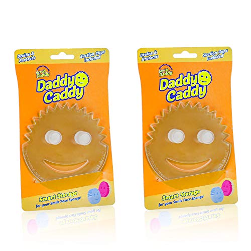Scrub Daddy Sponge Holder - Daddy Caddy - Suction Sponge Holder for Smiley Face Sponge , Non-Slip Suction Cups, Sink Organizer for Kitchen and Bathroom, Self Draining, Dishwasher Safe - 2ct