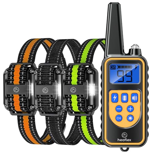 Heaflex Dog Shock Collar with Remote, Dog Training Electric Collar, Waterproof Rechargeable, 1640ft Dog Shock Collar with LED Light, Beep, Vibration, Shock for Medium/Large 3 Electronic Collars Dogs