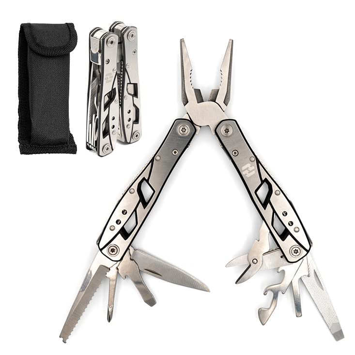 Multitool Plier - 12 In 1 Stainless Steel Pocket Multi Tool With Durable Sheath For Camping, Survival Gear - Safety Locking Camping Accessories With Cutter, Bottle Opener, Screwdriver by Hayvenhurst