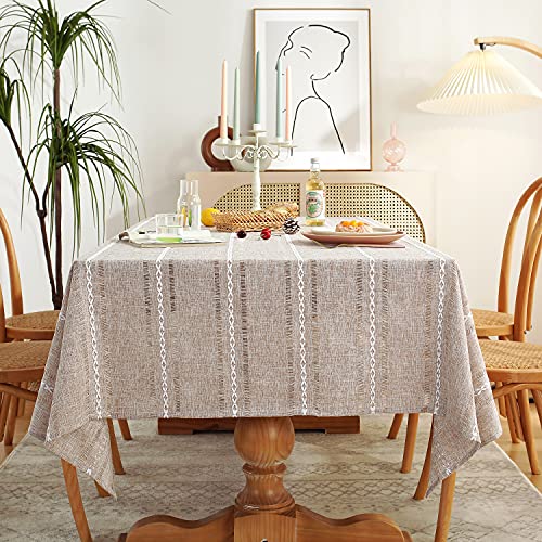 Chassic 60 x 84 inches Farmhouse Style Linen tablecloths, Wrinkle Resistant Washable Dining Room Table Cloths for Rectangle Tables - Hemstitch Light Coffee