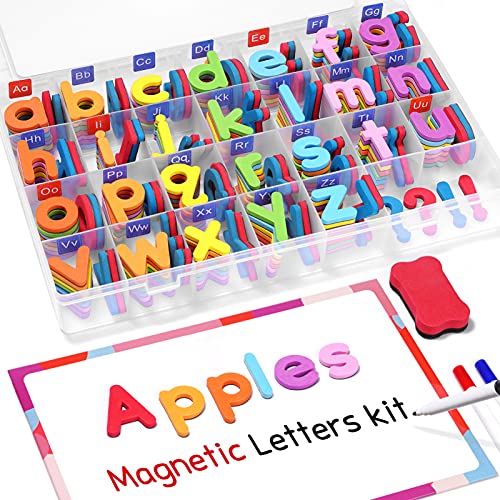 Gamenote Classroom Magnetic Alphabet Letters Kit 234 Pcs with Double - Side Magnet Board - Foam Alphabet Letters for Preschool Kids Toddler Spelling and Learning Colorful ABC Education Fridge Magnets