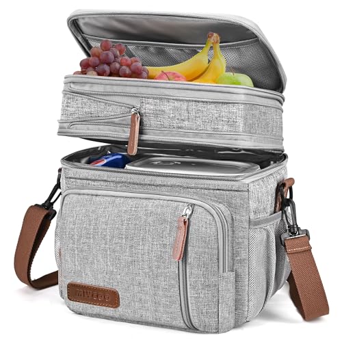 MIYCOO Lunch Bag for Women Men Double Deck Lunch Box - Leakproof Insulated Soft Large Adult Lunch Cooler Bag for Work, (Grey,15L)