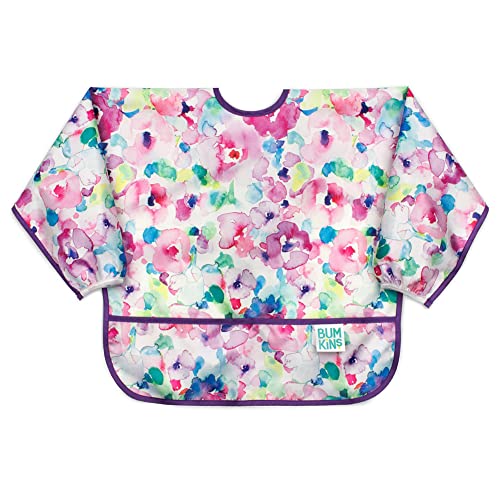 Bumkins Sleeved Bib for Girl or Boy, Baby and Toddler for 6-24 Mos, Essential Must Have for Eating, Feeding, Baby Led Weaning, Long Sleeve Mess Saving Food Catcher, Soft Fabric, Watercolors Floral