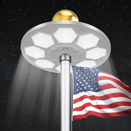 PPQ Solar Flagpole LED Light,New 160 LED Ultra Bright Flag Pole Light for 15-25 Ft Poles,Solar Powered Waterproof Lighting on Outdoor Pole Top,10 Hour Dusk to Dawn Auto On/Off