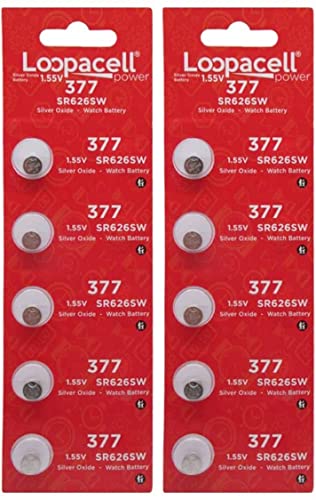 LOOPACELL 377/376 / SR626W / SR626SW / Silver Oxide Watch 10 Batteries