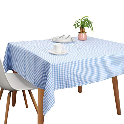 Tablecloths, Rectangle Vintage Table Covers Pure Cotton Gingham Tablecloths Oversized Christmas Holiday Home Decorative Checkered Plaid Table cloths for Everyday Dinner (Blue, 60 X 120 inch)