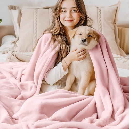 Bedsure Fleece Blanket Queen Blanket Pink - Bed Blanket Soft Lightweight Plush Fuzzy Cozy Luxury Microfiber, 90x90 inches