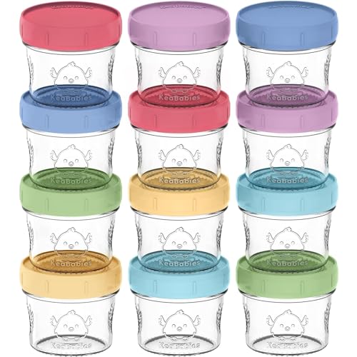 KeaBabies 12-Pack Glass Baby Food Containers - 4 oz Leak-Proof, Microwavable Baby Food Storage Containers, Baby Food Freezer Tray, Puree Glass Baby Food Jars, Baby Bullet Jars with Lids (Nord)