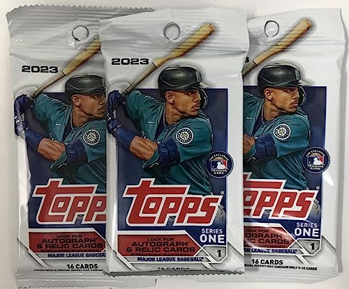 Topps 2023 Series 1 Baseball MLB Set of 3 Packs - 16 Cards per Pack - 48 Trading Cards Total