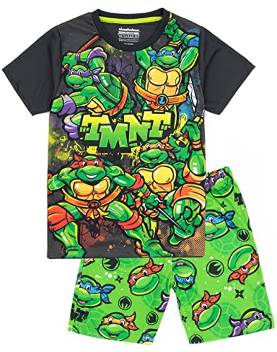 Teenage Mutant Ninja Turtles Boys Pyjama Set | Kids Black & Green T-Shirt & Shorts Nightwear Pajamas | TMNT Sleepwear PJs