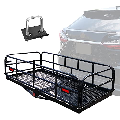 OKLEAD 500 Lbs Heavy Duty Hitch Mount Cargo Carrier 60' x 24' x 14.4' Folding Cargo Rack Rear Luggage Basket Fits 2' Receiver for Car SUV Camping Traveling