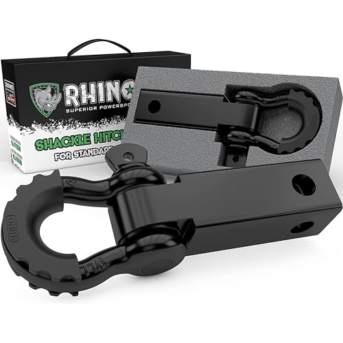 Rhino USA Shackle Hitch Receiver (Fits 2' Receivers) Best Towing Accessories for Trucks, Jeep, Toyota & More - Connect Your Rhino Tow Strap for Vehicle Recovery, Mounts to 2' Receiver Hitches