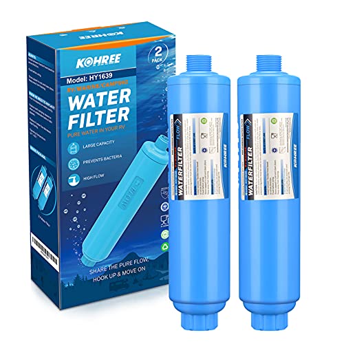 Kohree RV Water Filter, NSF Certified, Inline Water Filter Reduces Chlorine, Bad Taste, Odor, RV Accessories Ideal for Campers, Marine, Garden Hose, Boats, Trailer Motorhome, 2 Pack