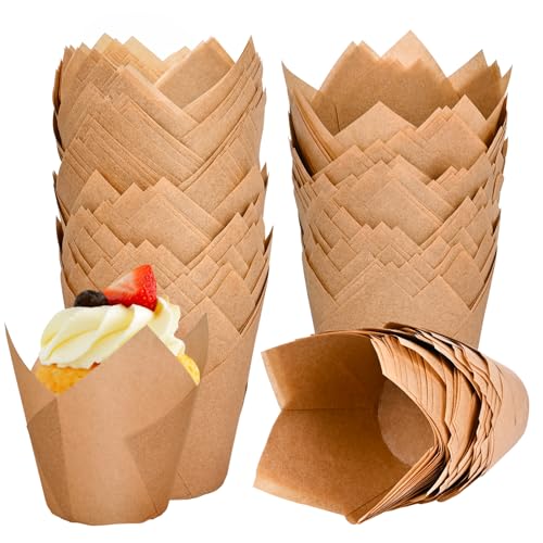 Neyimqr 120 Counts Natural Tulip Cupcake Liners for Baking Cups, Food Grade Parchment Paper Muffin Liners Holders, Standard Tulip Cupcake Liners, Greaseproof Cupcake Wrappers for Party, Christmas